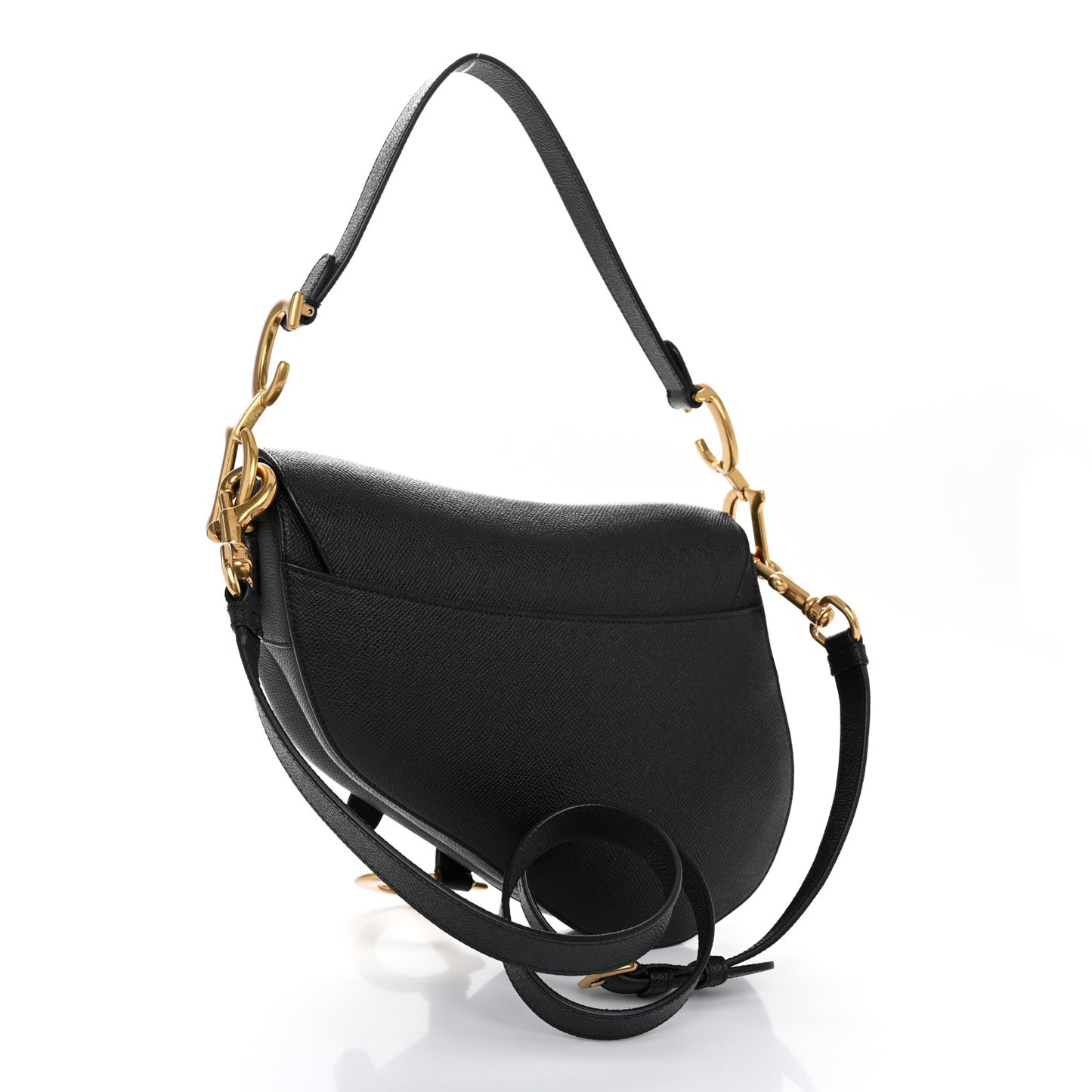 Grained Calfskin Saddle Bag With Strap Black