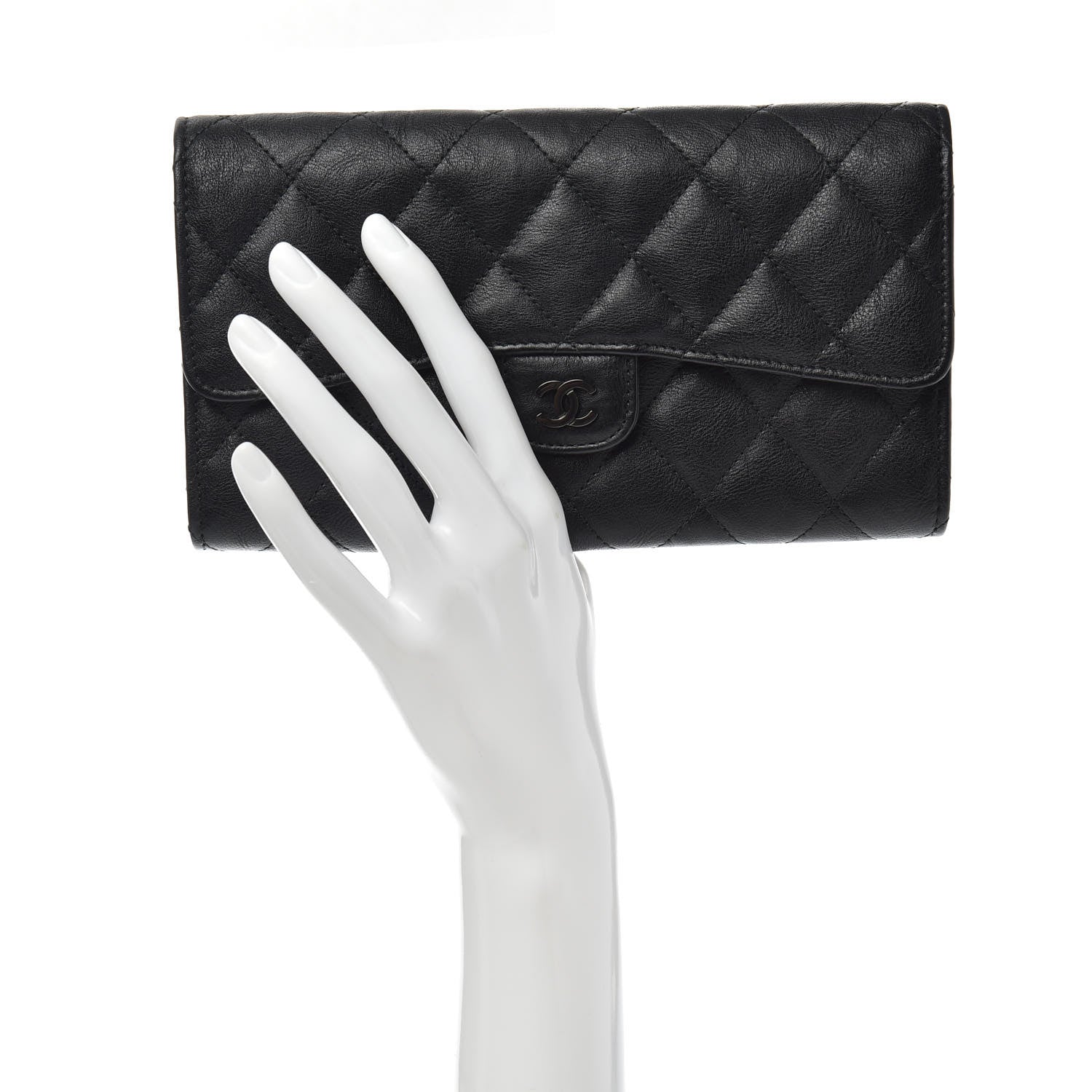 Chanel Crumpled Calfskin Quilted Large Flap Wallet So Black 2 of 7