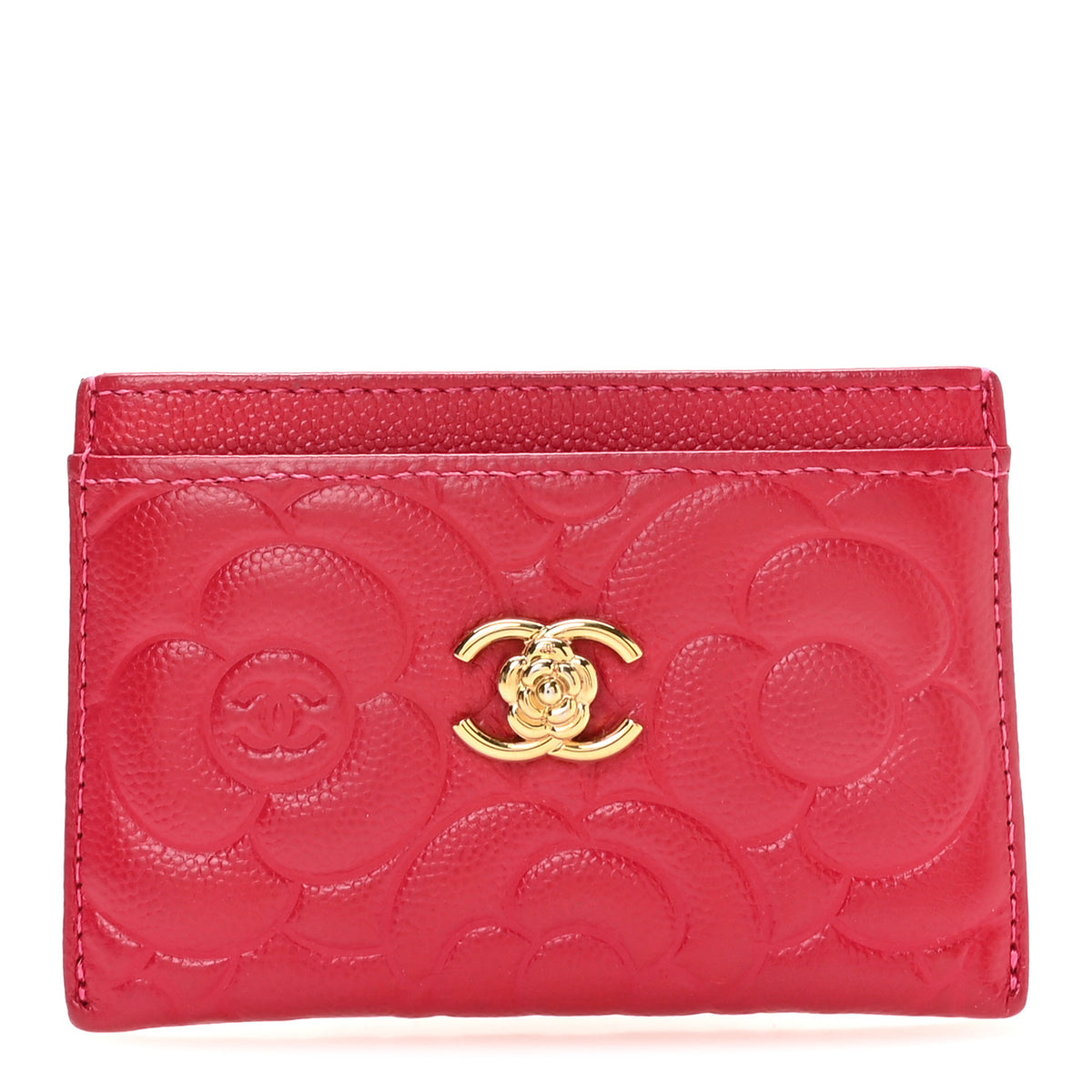 Lambskin Camellia Embossed Card Holder Red