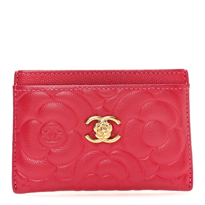 Chanel Lambskin Camellia Embossed Card Holder Red 1 of 8
