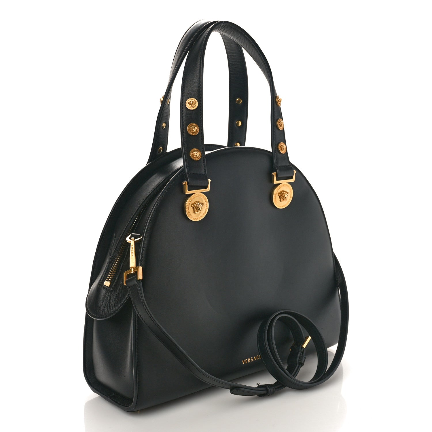 Versace Calfskin Medallion Tribute Bowling Bag Black 2 of 8