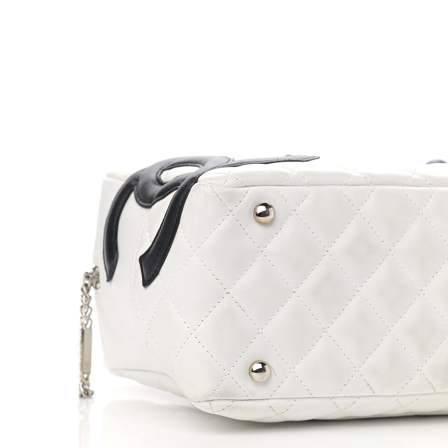 Calfskin Quilted Large Cambon Bowler White Black