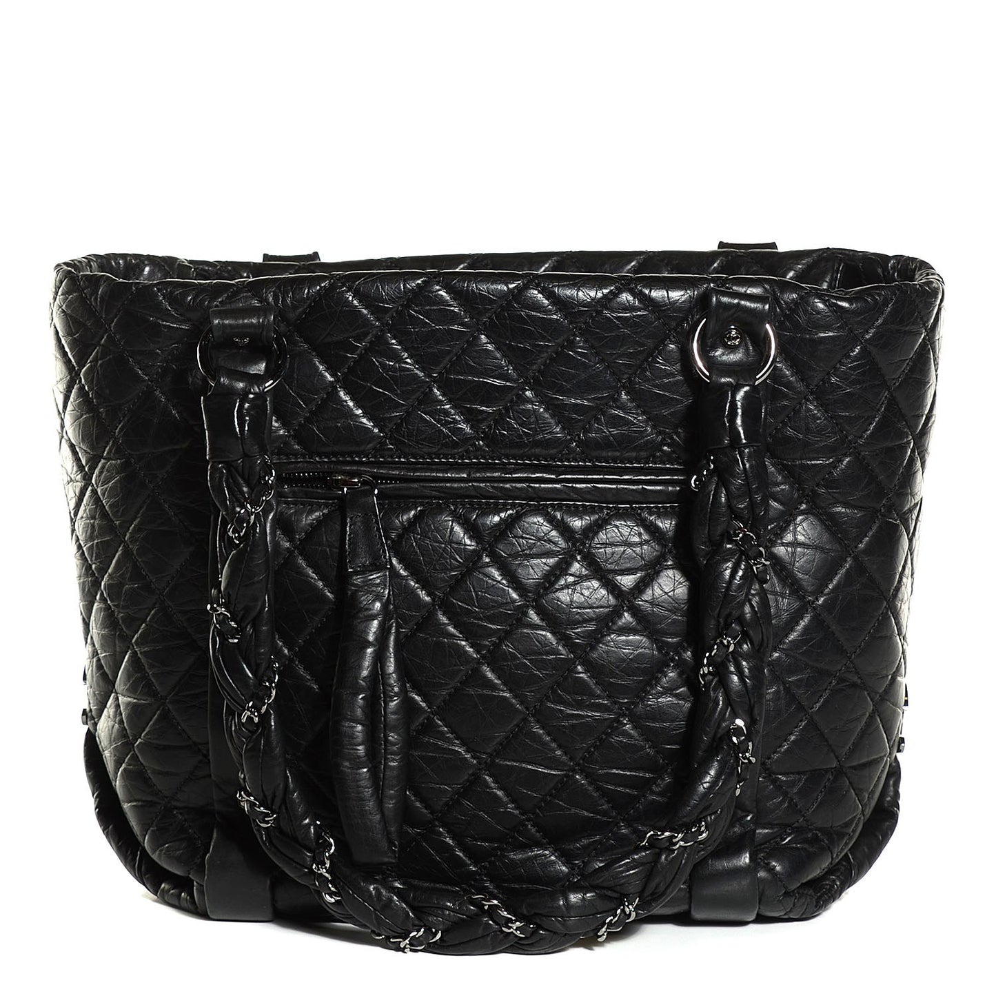 Distressed Lambskin Lady Braid Ligne Tote Black