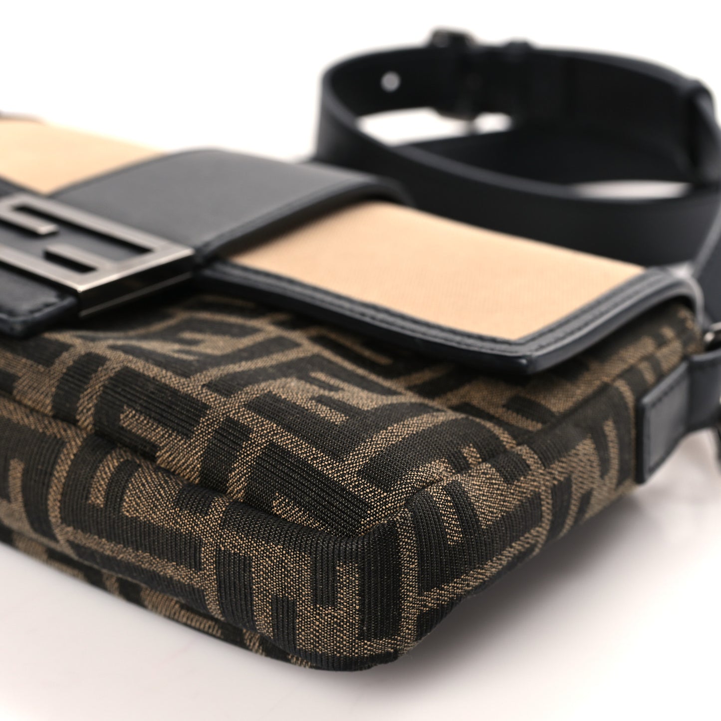 Recycled Fabric Jacquard Cotton Canvas Vitello Grace FF 1974 Belt Baguette Bag Tobacco Moro Black Beige