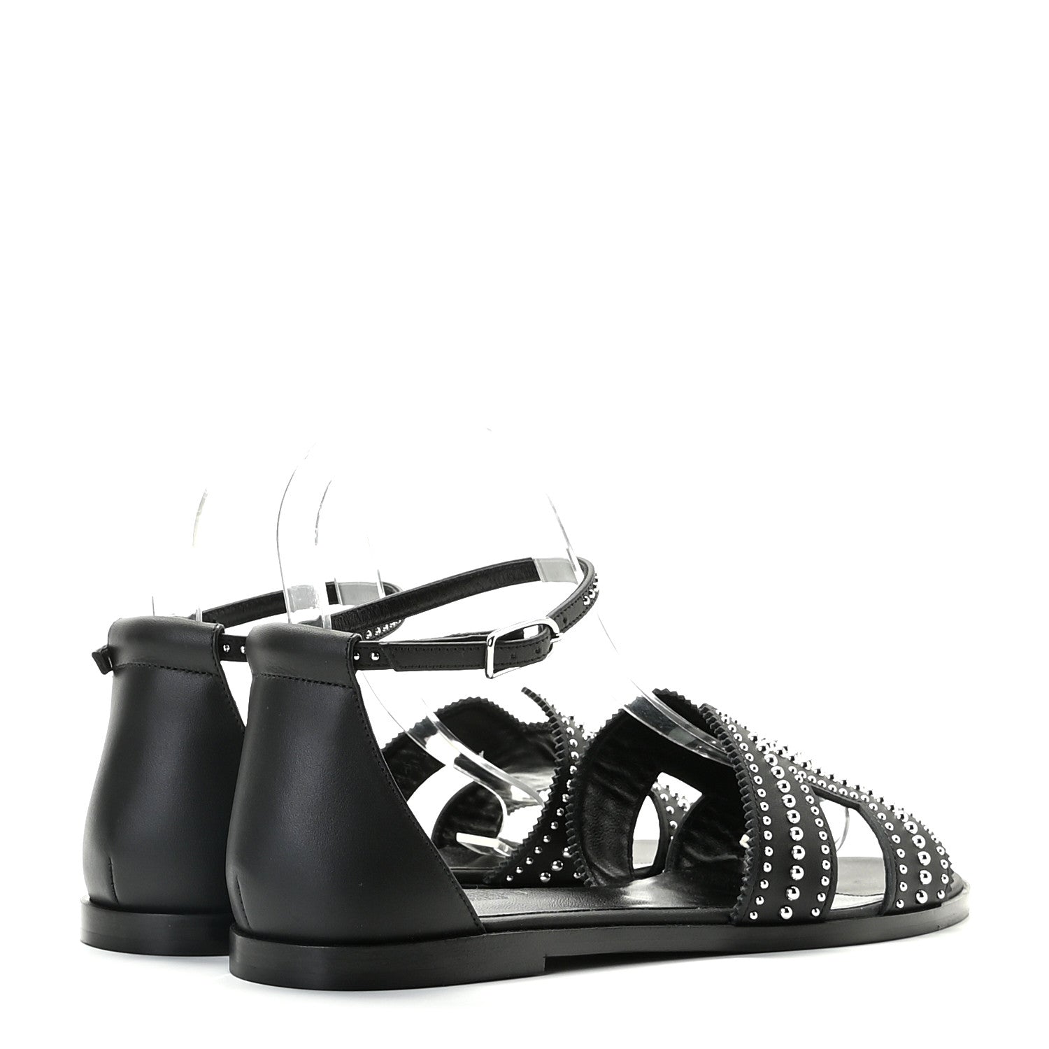 Hermes Calfskin Studded Santorini Sandals 38 Black 3 of 13