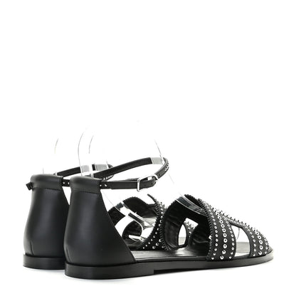 Hermes Calfskin Studded Santorini Sandals 38 Black 3 of 13