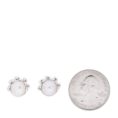 Tiffany Sterling Silver Pearl Paloma Picasso Olive Leaf Earrings 2 of 5