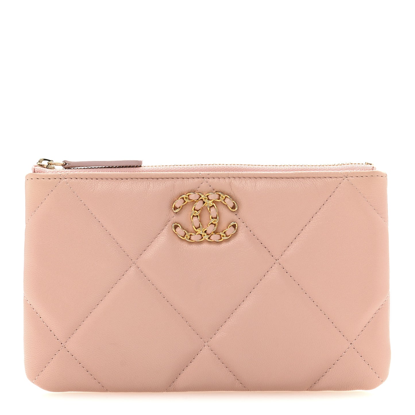 Shiny Goatskin Quilted Small Chanel 19 Pouch Pink