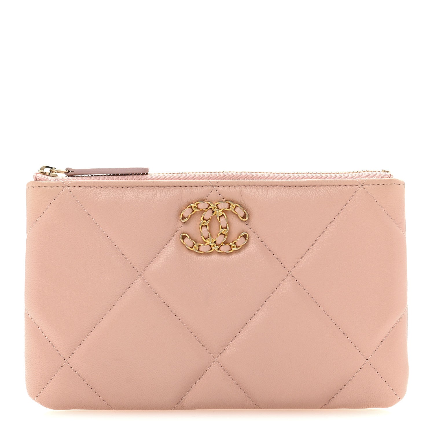 Chanel Shiny Goatskin Quilted Small Chanel 19 Pouch Pink 1 of 7