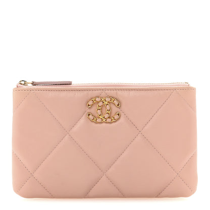 Chanel Shiny Goatskin Quilted Small Chanel 19 Pouch Pink 1 of 7