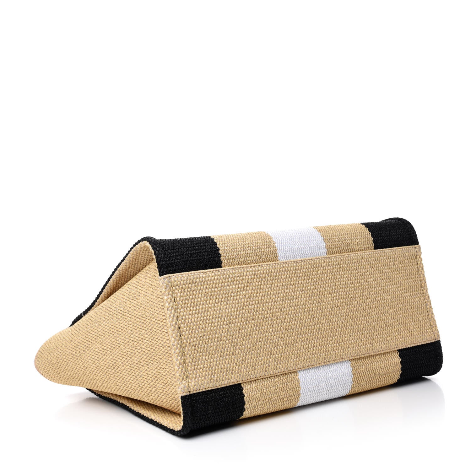 Chanel Straw Raffia Calfskin Striped Medium Deauville Tote Black Beige Ivory 5 of 11