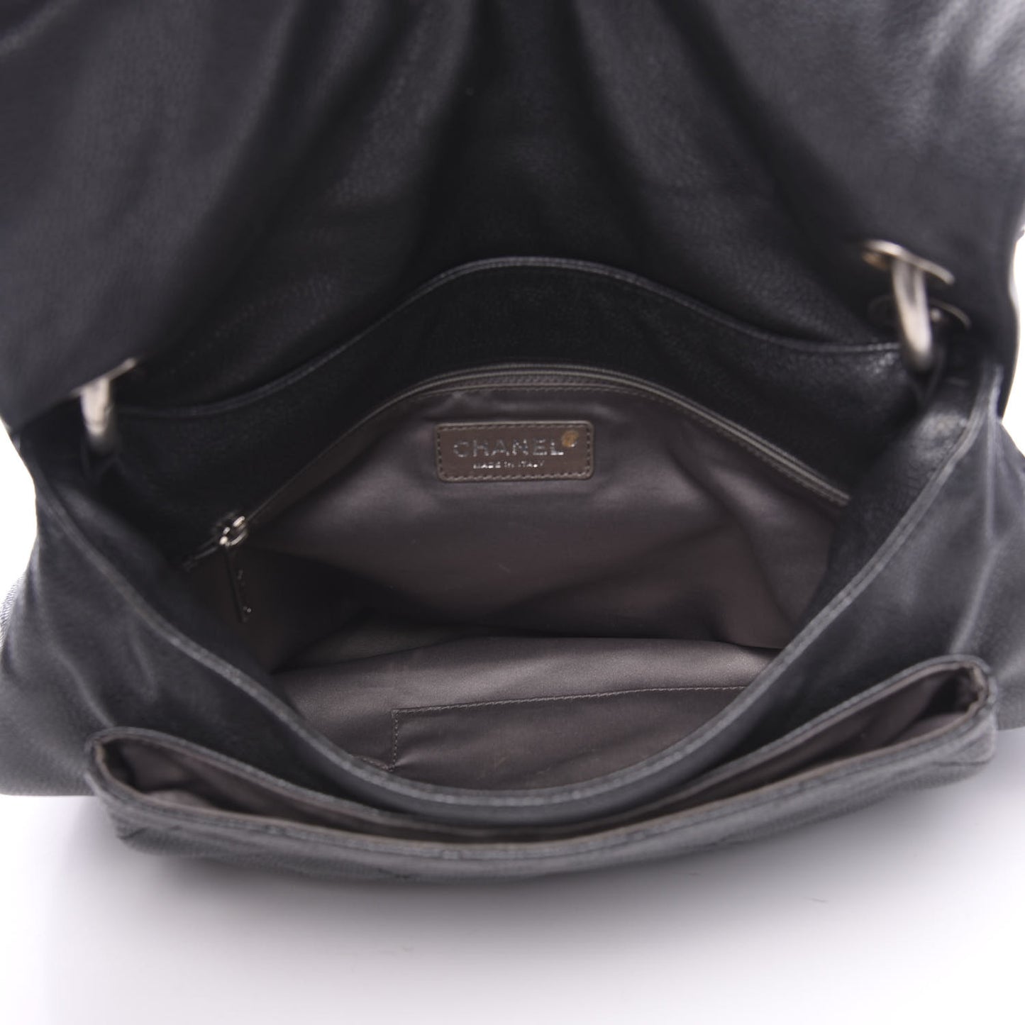 Glazed Caviar Coco Rider Flap Hobo Dark Grey