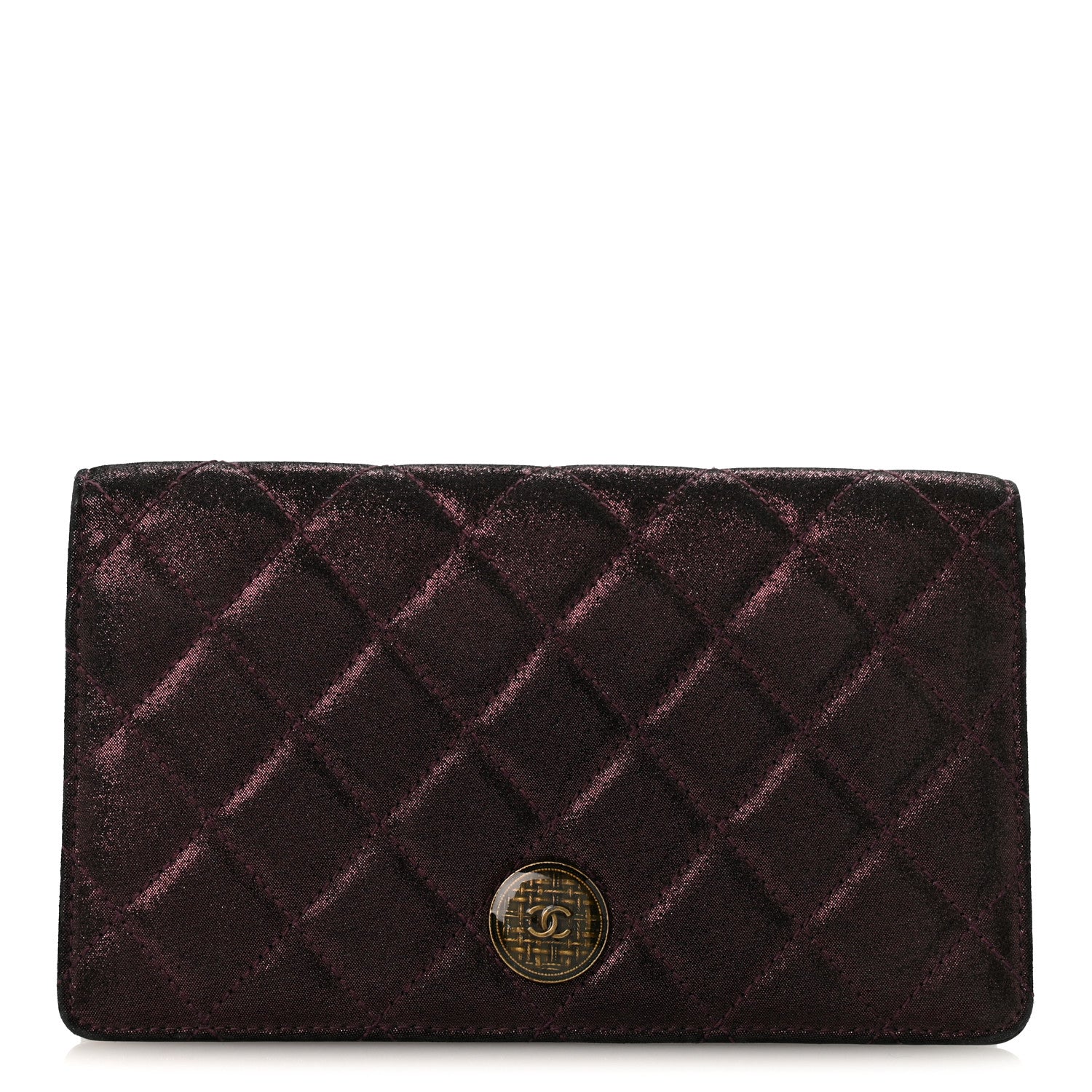 Chanel Iridescent Calfskin Quilted Tartan Button Yen Wallet Burgundy 1 of 12