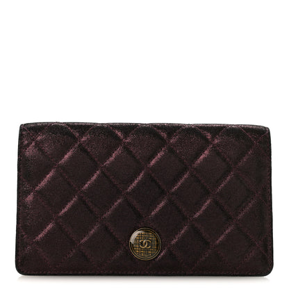 Chanel Iridescent Calfskin Quilted Tartan Button Yen Wallet Burgundy 1 of 12