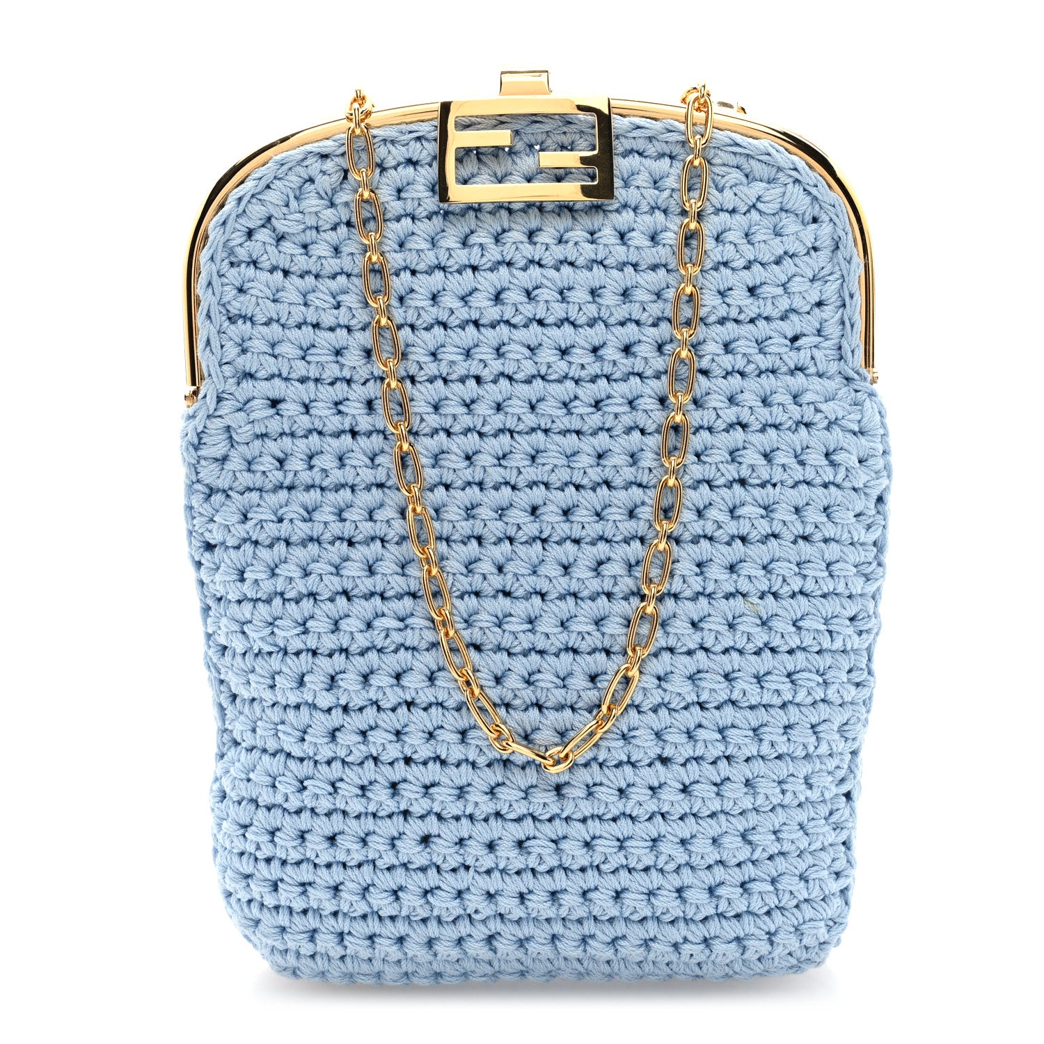 Fendi Fabric Crochet Baguette Phone Bag Azzurro Sky 1 of 11
