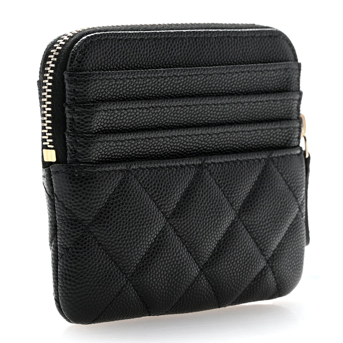 Caviar Quilted Zip Card Holder Wallet Black