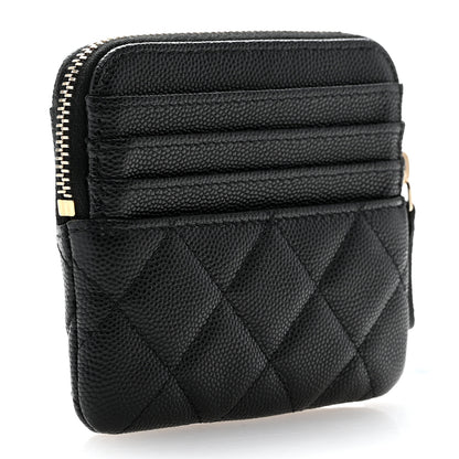 Chanel Caviar Quilted Zip Card Holder Wallet Black 3 of 8