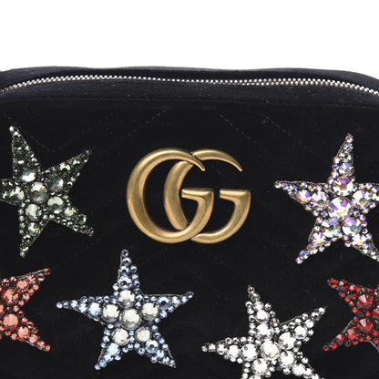 Gucci Velvet Matelasse Crystal Star Embroidered Small GG Marmont Chain Shoulder Bag Black 10 of 10
