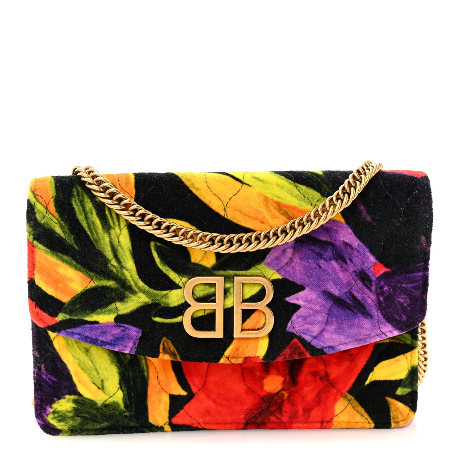 Balenciaga Velvet Floral Quilted BB Wallet On Chain Multicolor 1 of 9
