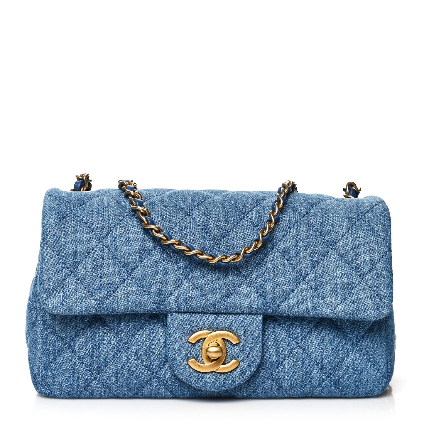 Denim Quilted Mini Pearl Crush Rectangular Flap Blue