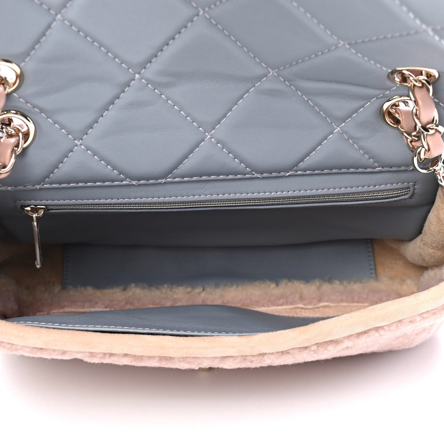 Shearling Sheepskin Single Flap Gray Pink Beige