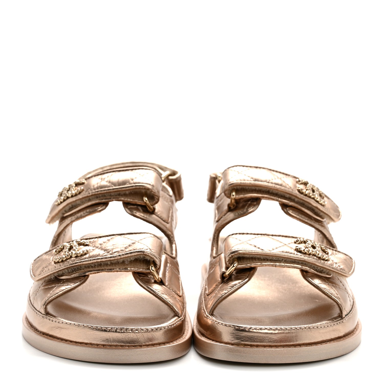 Chanel Iridescent Lambskin Quilted Velcro Dad Sandals 36.5 Light Bronze 3 of 10