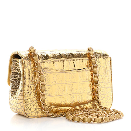 Chanel Metallic Calfskin Crocodile Embossed Cocodile Rectangular Mini Flap Gold 2 of 4