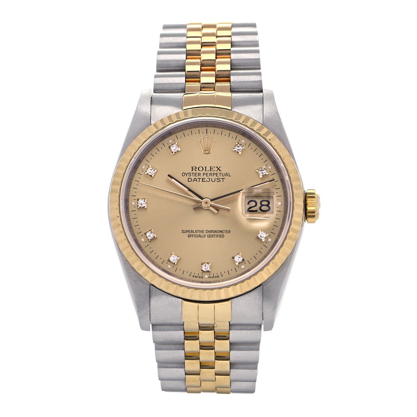 Stainless Steel 18K Yellow Gold Diamond 36mm Oyster Perpetual Datejust Watch Champagne 16233
