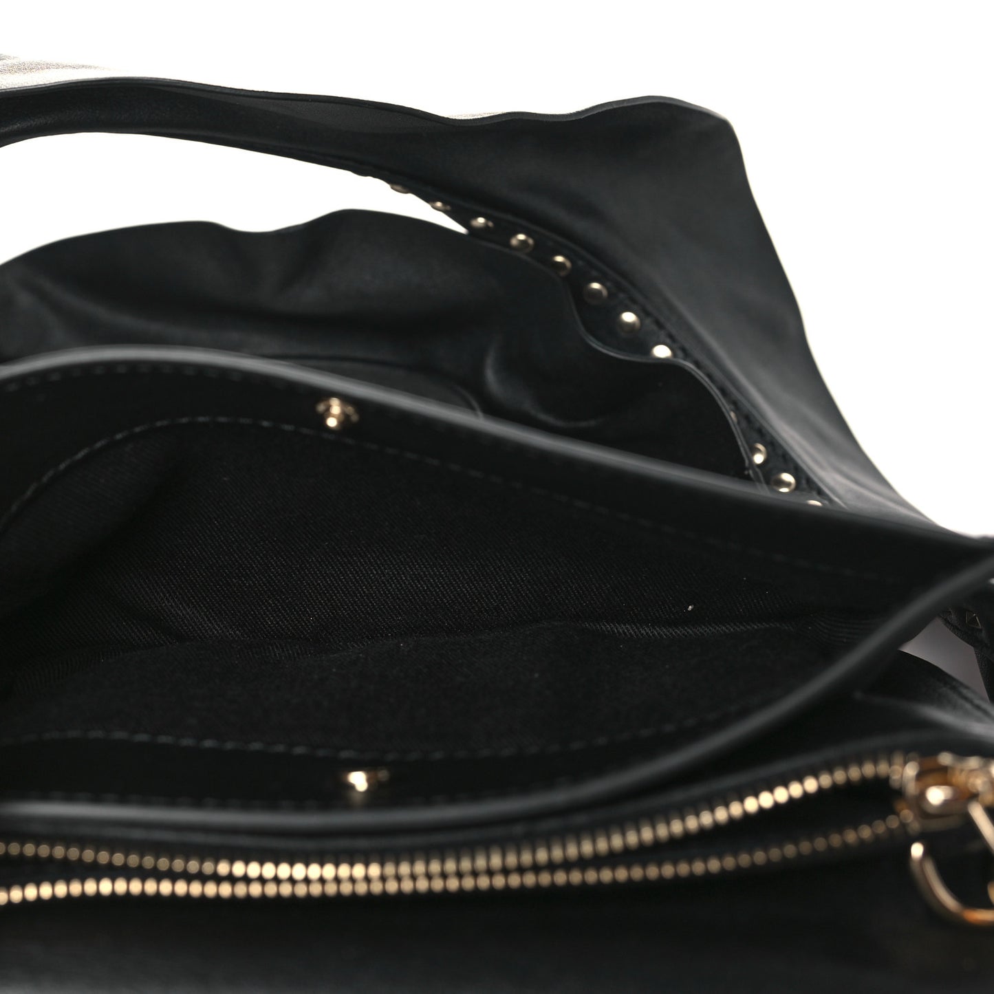 Calfskin Crystal Bead Embellished Mini Rockstud Love Story Ruffle Strap Bag Black