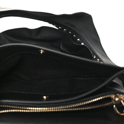 Valentino Garavani Calfskin Crystal Bead Embellished Mini Rockstud Love Story Ruffle Strap Bag Black 4 of 9