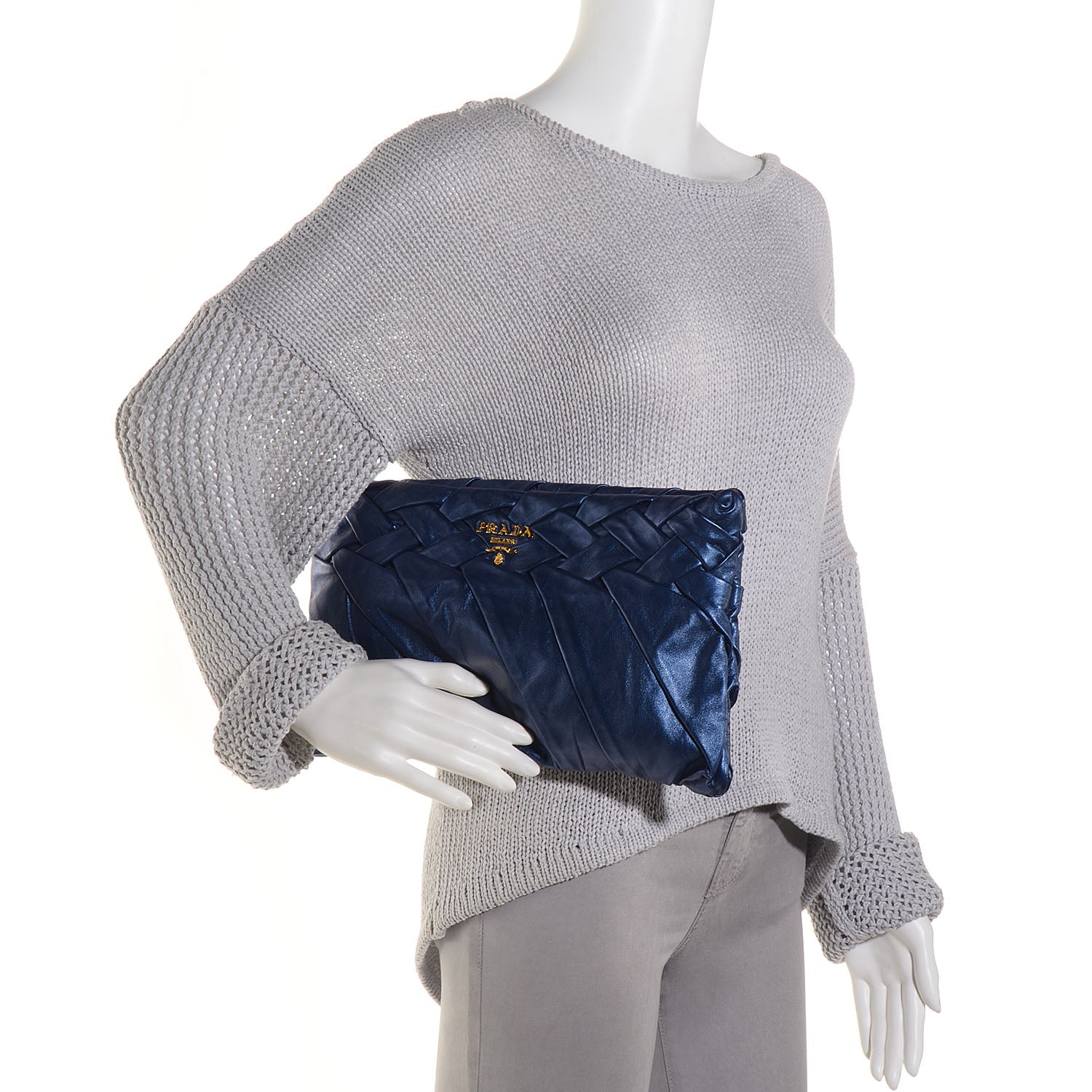 Prada Nappa Mordore Clutch Denim 2 of 9