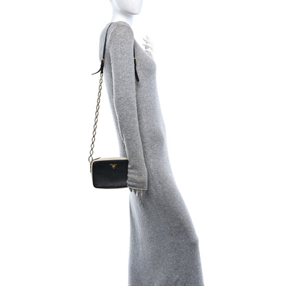 Prada Saffiano Mini Camera Crossbody Bag Black Talco 2 of 9