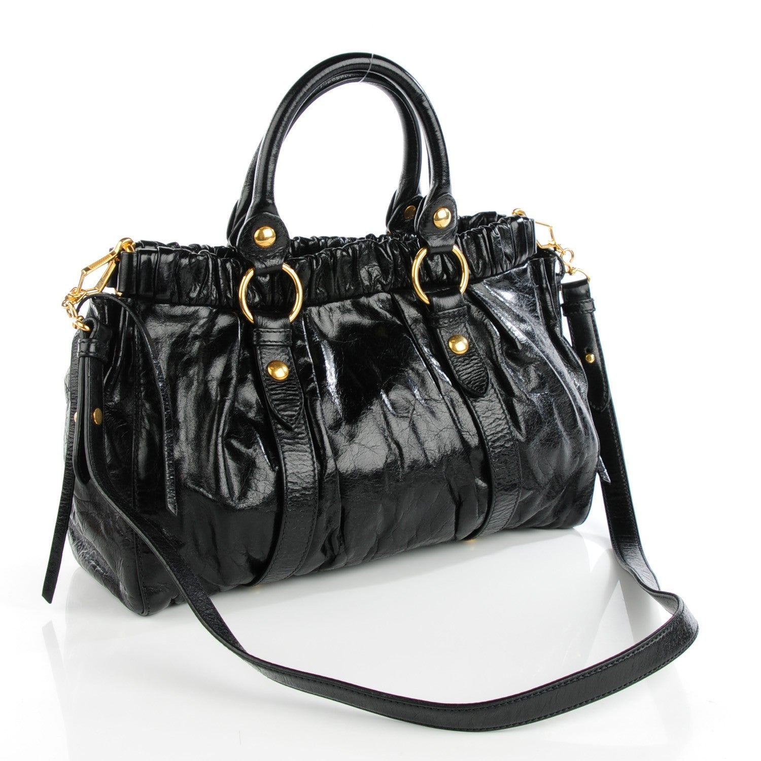 Miu Miu Vitello Lux Gathered Tote Black 3 of 8
