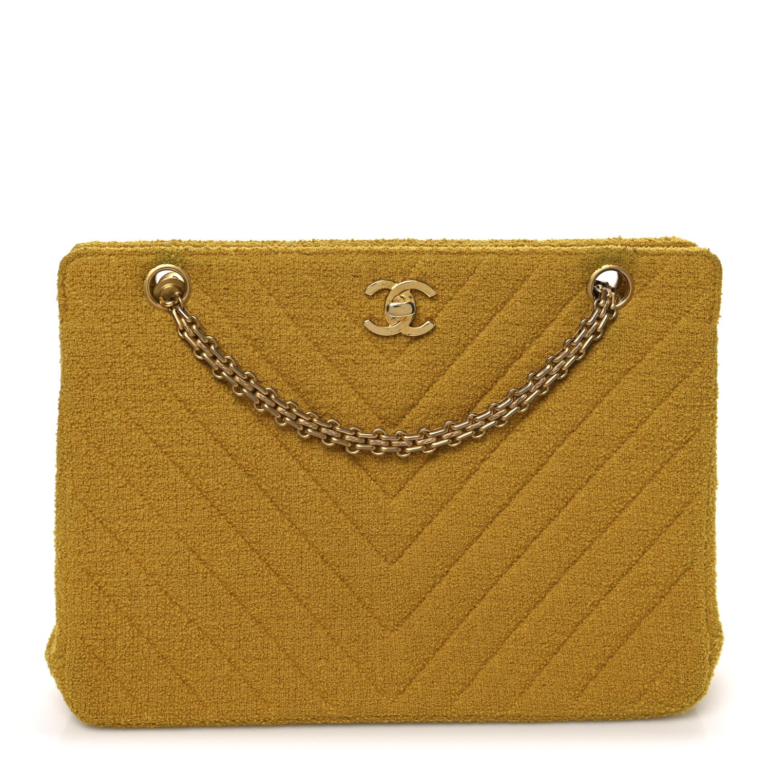 Chanel Tweed Chevron Bijoux Chain Shoulder Bag Yellow 1 of 11