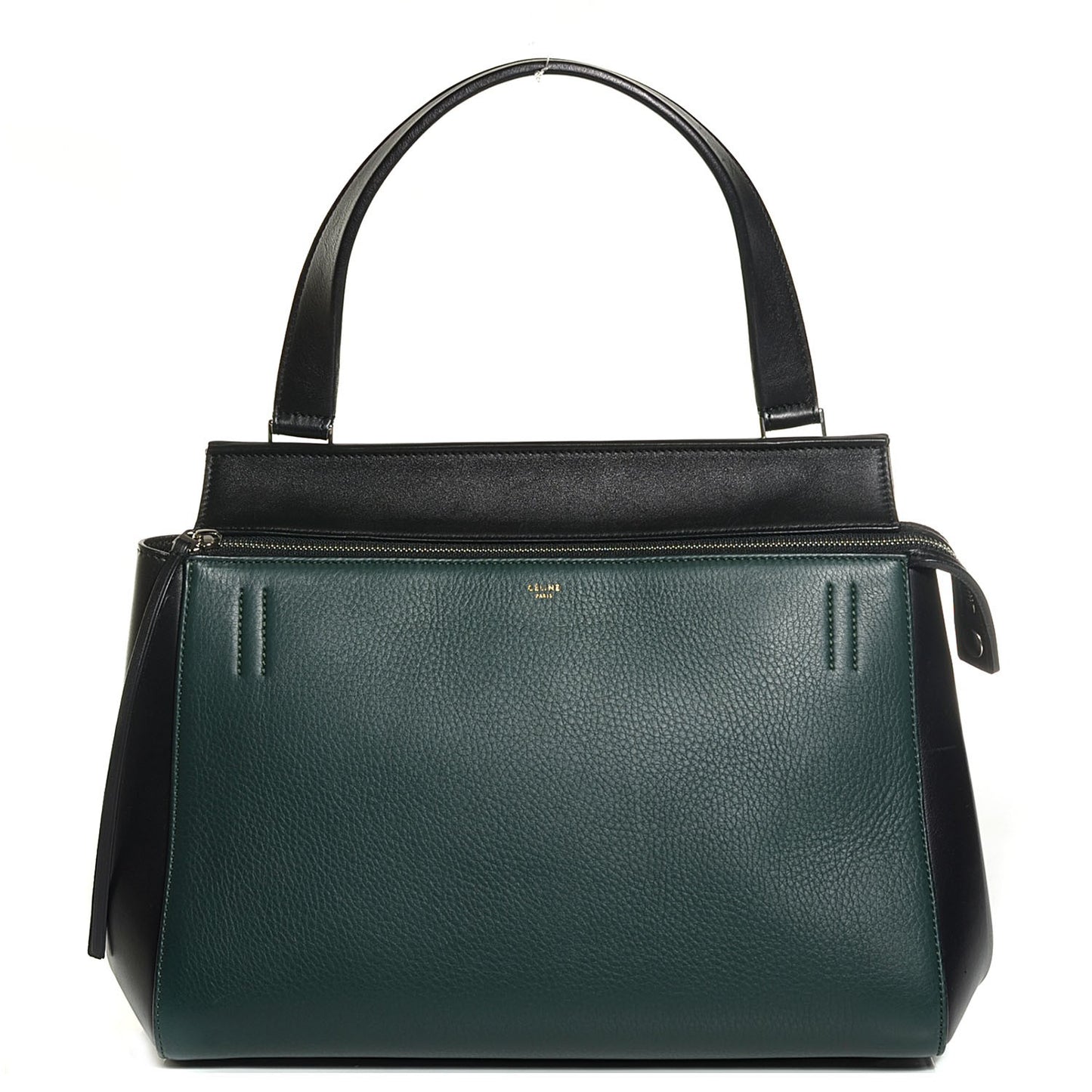 Supple Calfskin Medium Bi-Color Edge Shoulder Bag Emerald