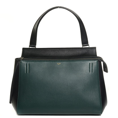 Celine Supple Calfskin Medium Bi-Color Edge Shoulder Bag Emerald 1 of 9