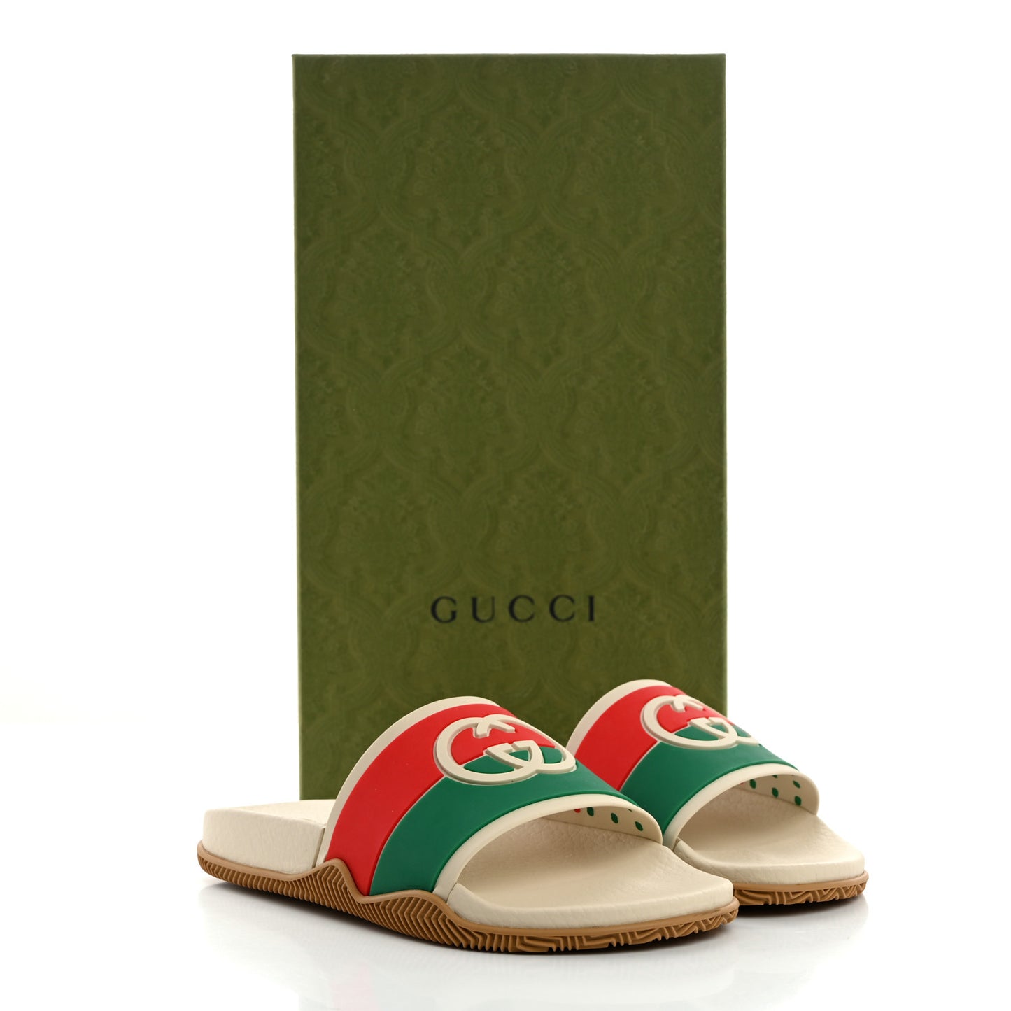Rubber Web Womens Interlocking G Slide Sandals 37 Mystic White Green Red
