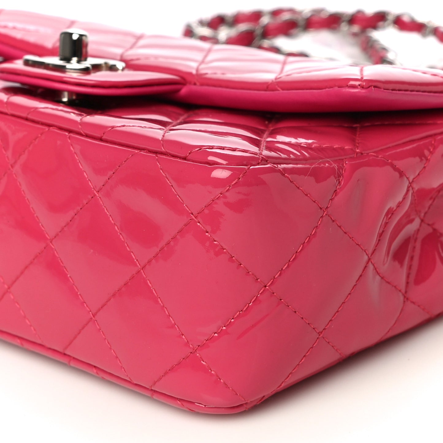 Patent Calfskin Quilted Mini Rectangular Flap Pink