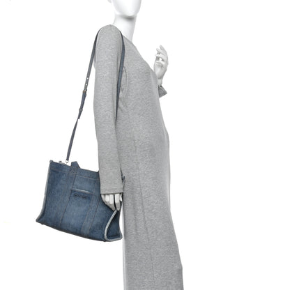 Balenciaga Washed Frayed Denim Logo Medium Hardware Tote Blue 2 of 12