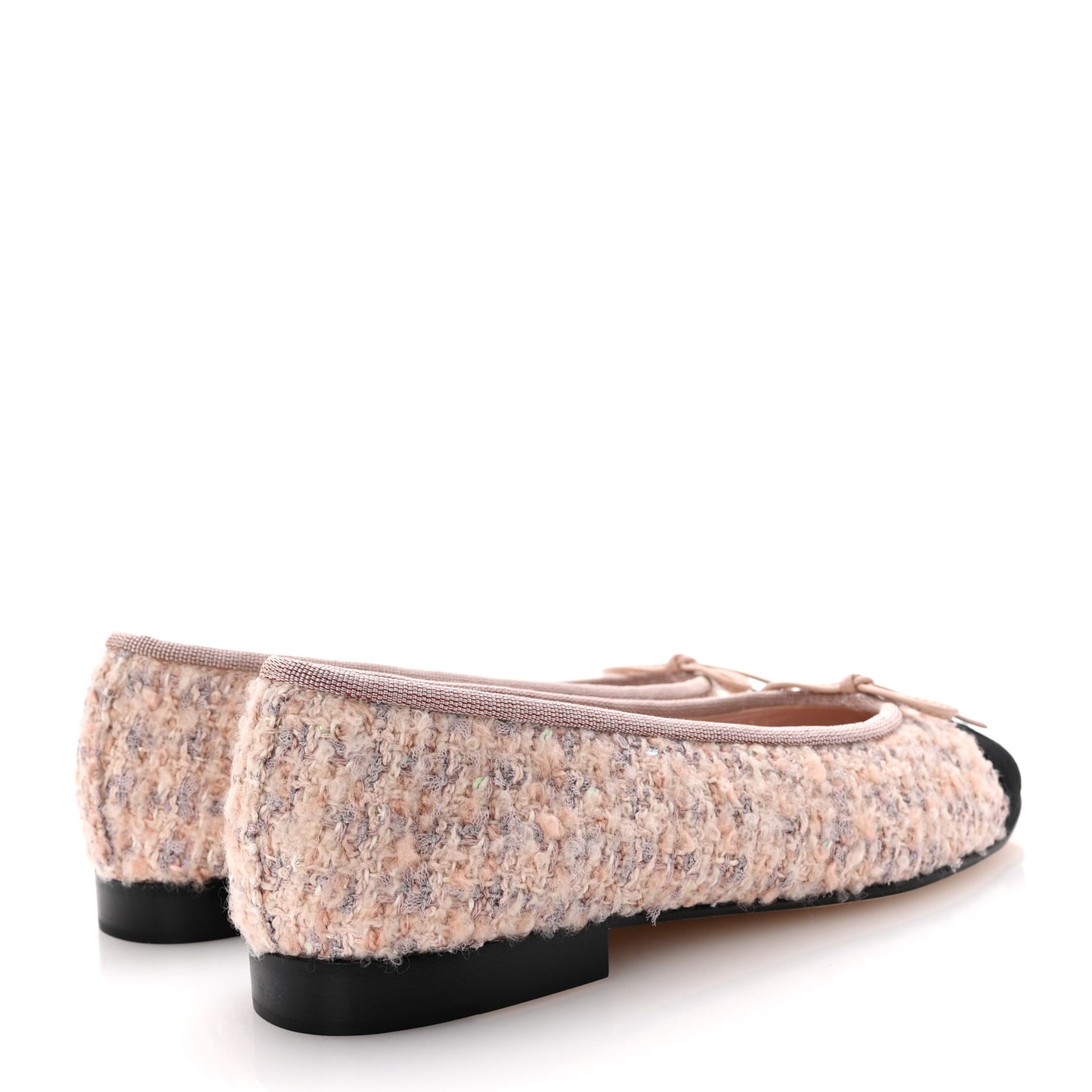 Glittered Tweed Grosgrain Cap Toe CC Ballerina Flats 36.5 Light Pink Beige Ecru Black