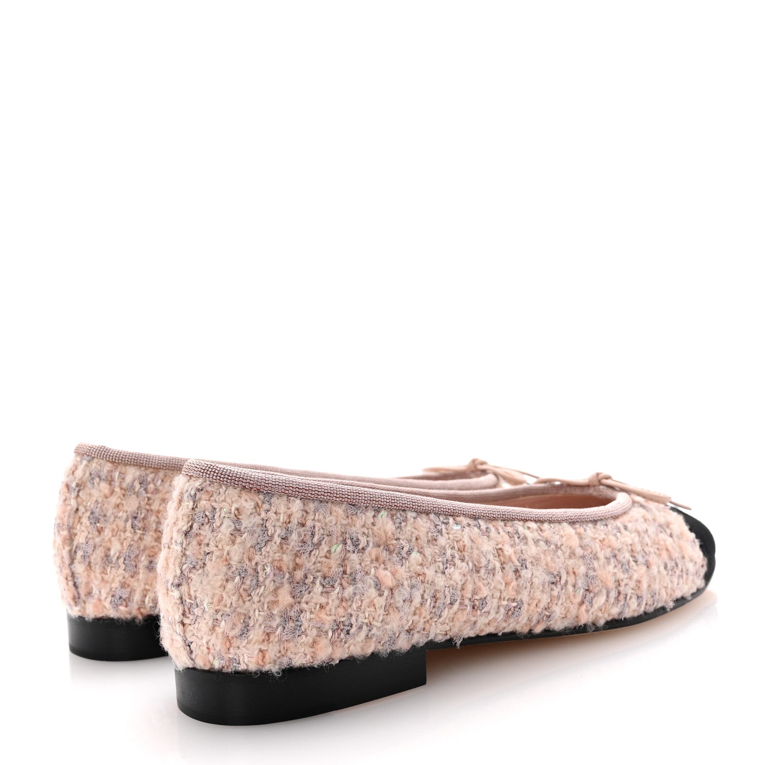 Chanel Glittered Tweed Grosgrain Cap Toe CC Ballerina Flats 36.5 Light Pink Beige Ecru Black 5 of 9