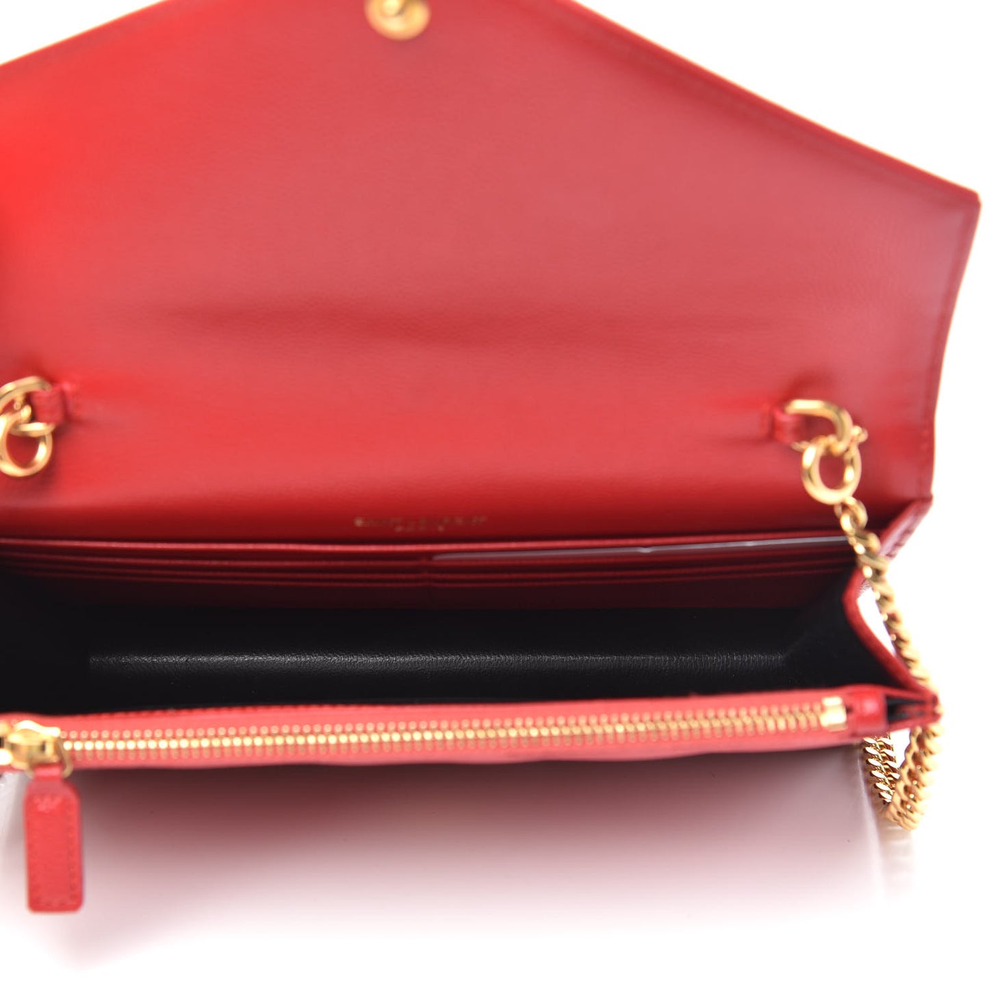 Grain De Poudre Matelasse Chevron Monogram Envelope Chain Wallet New Red