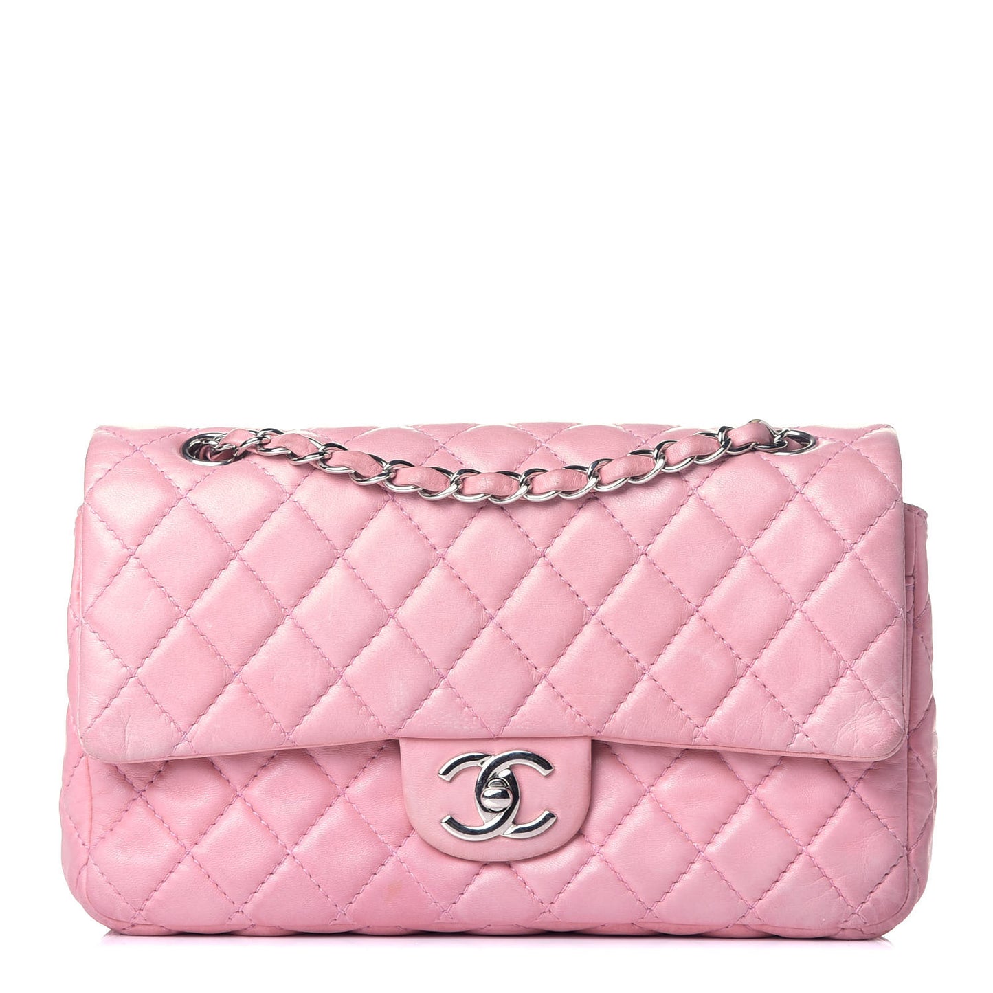 Lambskin Quilted Medium Double Flap Light Pink