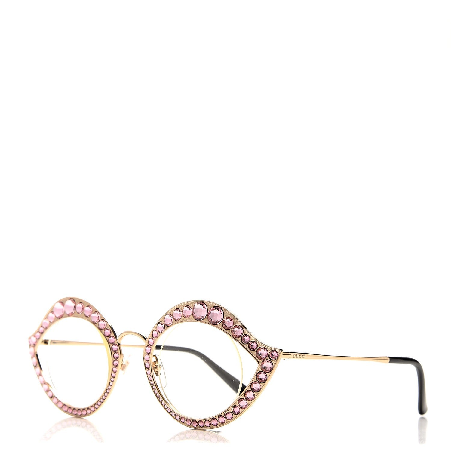 Gucci Metal Crystal Cat Eye Sunglasses GG0046S Light Pink 1 of 9
