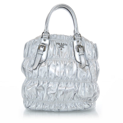 Prada Nappa Dressy Gaufre Frame Tote Argento 1 of 9