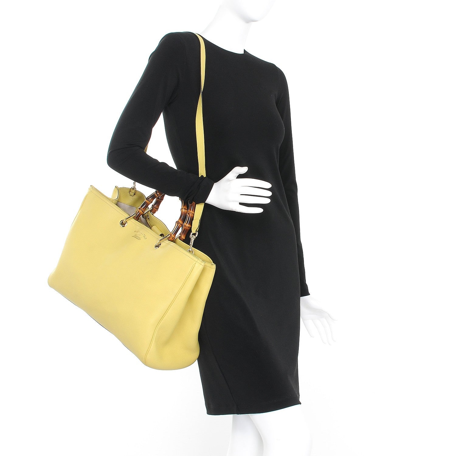 Gucci Calfskin Large Bamboo Shopper Tote Citrus 2 of 8