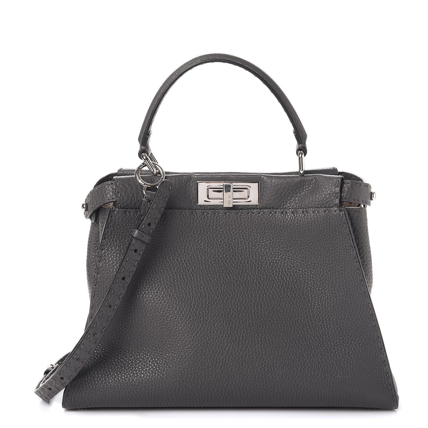 Fendi Cuoio Romano Selleria Bi-Color Medium Peekaboo Iconic Satchel Asfalto Latte 1 of 11