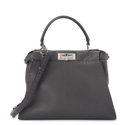 Fendi Cuoio Romano Selleria Bi-Color Medium Peekaboo Iconic Satchel Asfalto Latte 1 of 11