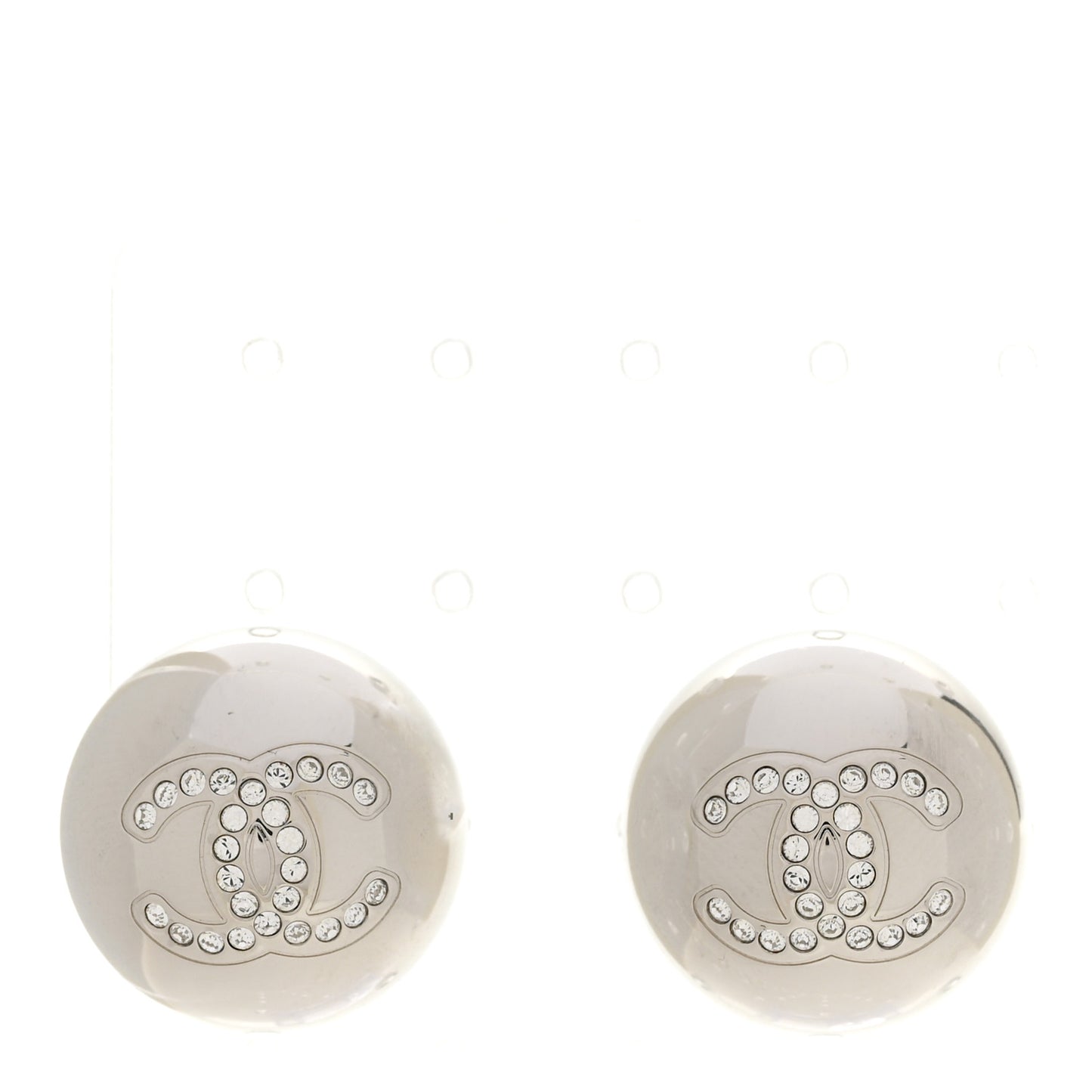 Metal Crystal CC Round Earrings Silver