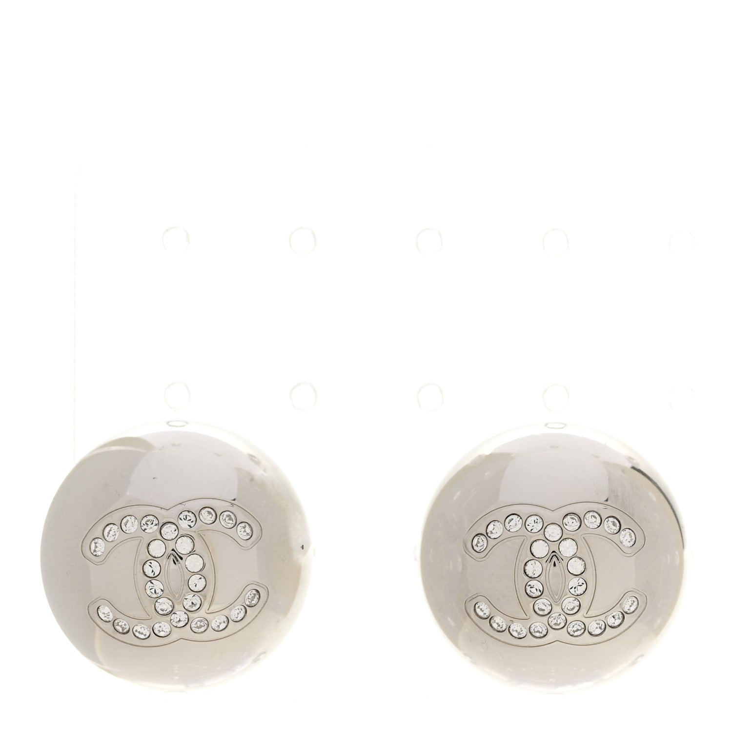 Chanel Metal Crystal CC Round Earrings Silver 1 of 5